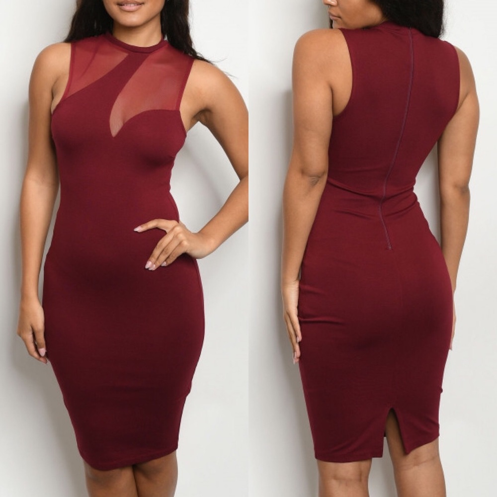 Wine Bodycon Dress New S M L